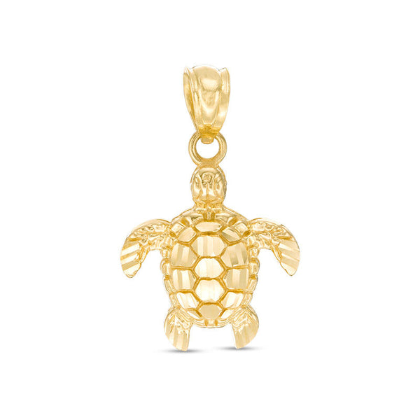 Child's Diamond-Cut Turtle Necklace Charm in 10K Gold