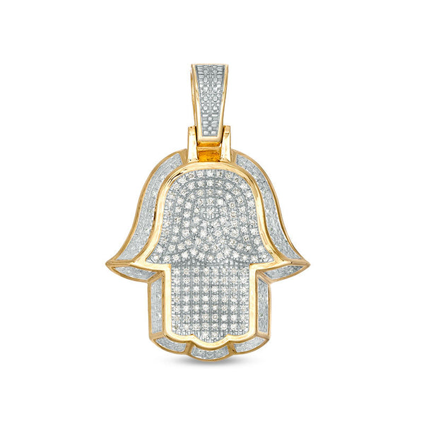 Men's 1/4 CT. T.W. Composite Diamond Frame Hamsa Necklace Charm in 10K Gold