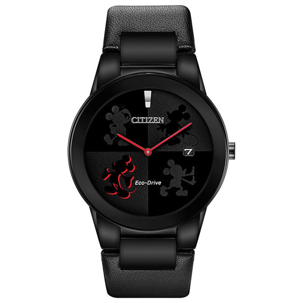 Men's Citizen Eco-Drive® Mickey Mouse Black IP Strap Watch with Black Dial (Model: AU1069-06W)