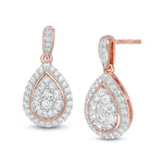 0.69 CT. T.W. Composite Diamond Teardrop-Shaped Frame Drop Earrings in 10K Rose Gold