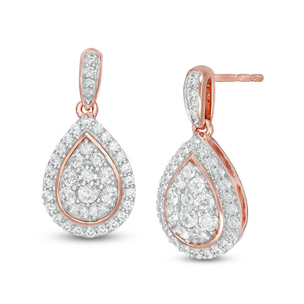 0.69 CT. T.W. Composite Diamond Teardrop-Shaped Frame Drop Earrings in 10K Rose Gold