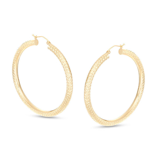 50mm Diamond-Cut Tube Hoop Earrings in 10K Gold