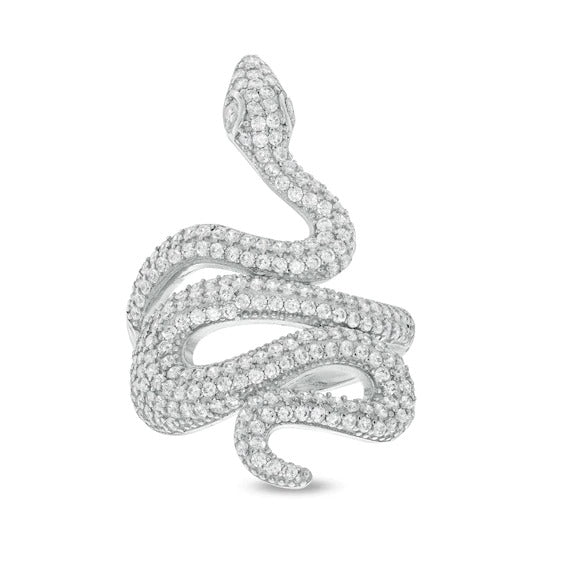 Cubic Zirconia Linear Snake Ring in Sterling Silver - Size 8