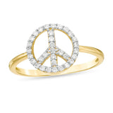 Cubic Zirconia Peace Sign Ring in 10K Gold - Size 7
