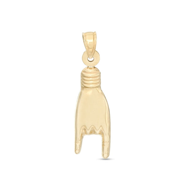 Large Mano Cornuto Italian Good Luck Necklace Charm in 10K Gold