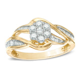 Previously Owned - 0.50 CT. T.W. Diamond Cluster Open Waves Ring in 10K Gold