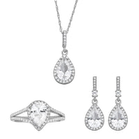 LAB-CREATED WHITE SAPPHIRE EARRING, PENDANT & RING GIFT SET IN STERLING SILVER