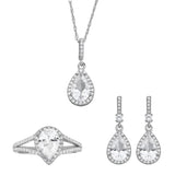 LAB-CREATED WHITE SAPPHIRE EARRING, PENDANT & RING GIFT SET IN STERLING SILVER