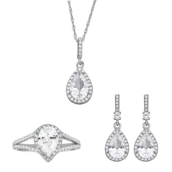 LAB-CREATED WHITE SAPPHIRE EARRING, PENDANT & RING GIFT SET IN STERLING SILVER