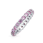 Stackable Pink CZ Band Eternity Wedding Band Ring 925 Sterling Silver