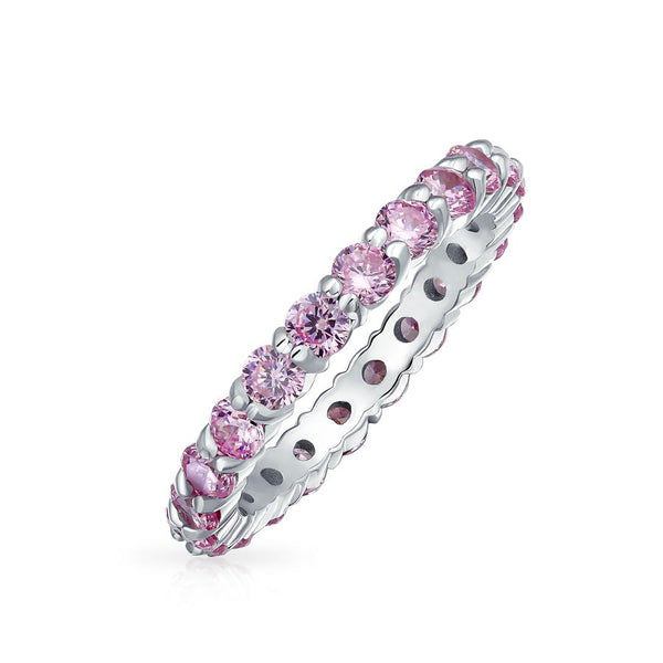 Stackable Pink CZ Band Eternity Wedding Band Ring 925 Sterling Silver