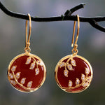 Hand Crafted Red Onyx and Cubic Zirconia Dangle Earrings