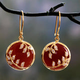 Hand Crafted Red Onyx and Cubic Zirconia Dangle Earrings
