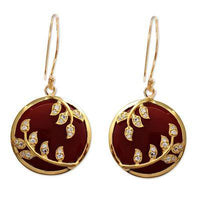 Hand Crafted Red Onyx and Cubic Zirconia Dangle Earrings