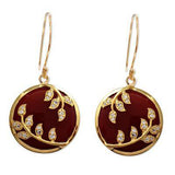 Hand Crafted Red Onyx and Cubic Zirconia Dangle Earrings