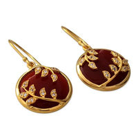 Hand Crafted Red Onyx and Cubic Zirconia Dangle Earrings