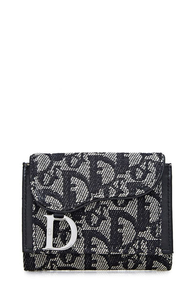 CHRISTIAN DIOR NAVY TROTTER CANVAS SADDLE WALLET