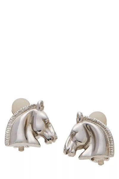 HERMÈS SILVER HORSEHEAD CLIP ON EARRINGS