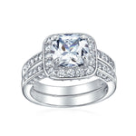 2CT Princess Cut Halo CZ Engagement Wedding Ring Set Sterling Silver