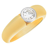Diamond ring bezel set heavy mounted In 18k yellow gold ring.
