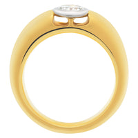 Diamond ring bezel set heavy mounted In 18k yellow gold ring.