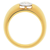 Diamond ring bezel set heavy mounted In 18k yellow gold ring.