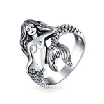 Nautical Sea Nymph Siren Mermaid Ring 925 Sterling Silver 2MM Band