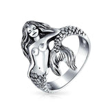Nautical Sea Nymph Siren Mermaid Ring 925 Sterling Silver 2MM Band