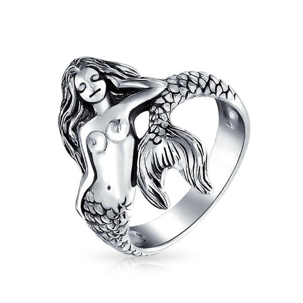 Nautical Sea Nymph Siren Mermaid Ring 925 Sterling Silver 2MM Band