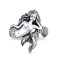 Nautical Sea Nymph Siren Mermaid Ring 925 Sterling Silver 2MM Band
