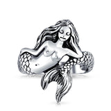 Nautical Sea Nymph Siren Mermaid Ring 925 Sterling Silver 2MM Band