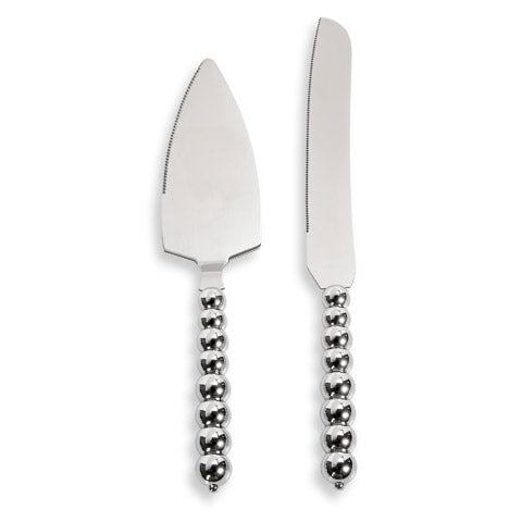 Silver Beaded Cake Knife and Server Set